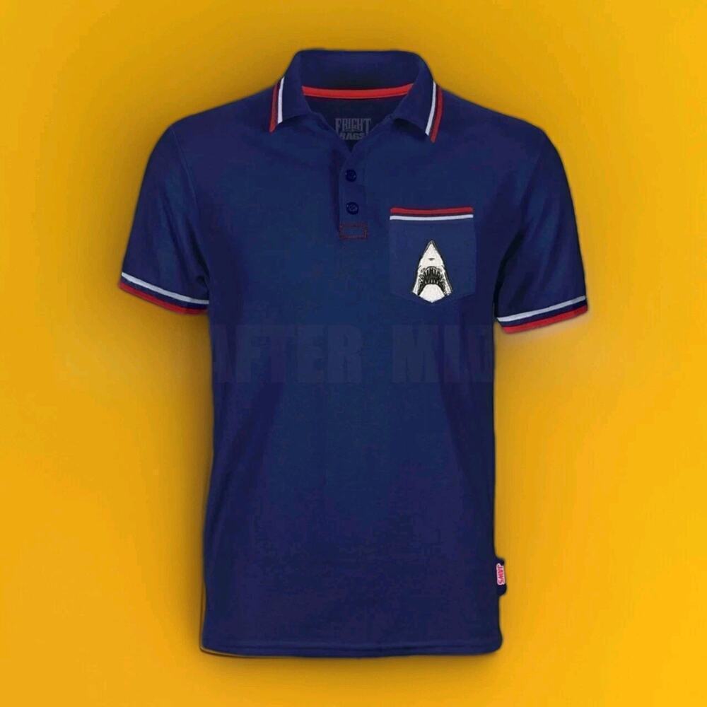 Fright Rags‎ JAWS Blue Golf Polo Movie Shirt Embroidered 2XL Horror Shark New